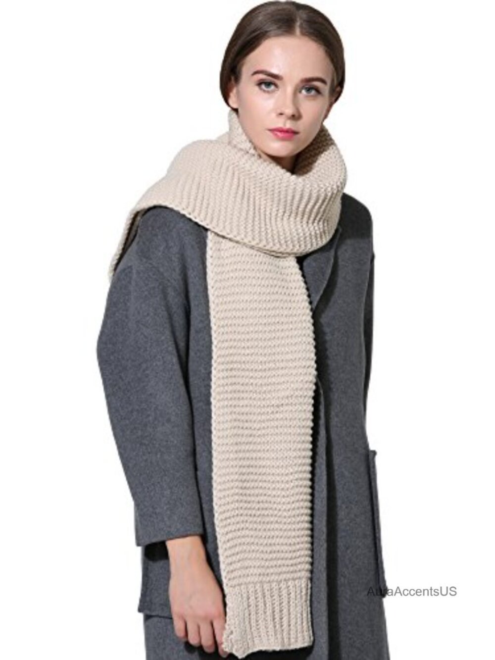 Chunky Cable Knit Wrap Scarf - Thick Winter Acrylic Scarf for Women